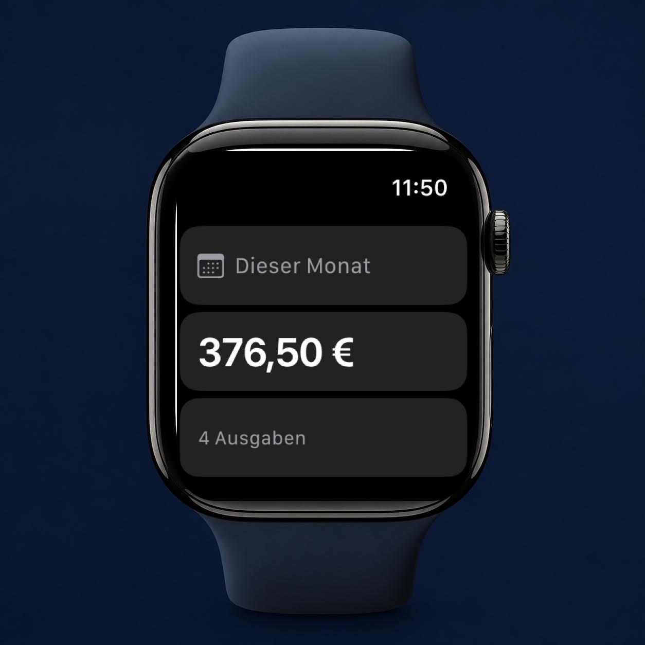 AusgabenKompass auf der Apple Watch mit Monatsübersicht, Ausgleich und Ausgabe erfassen